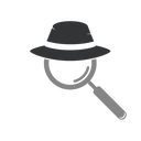 An image of a magnifying glass wearing a fedora hat